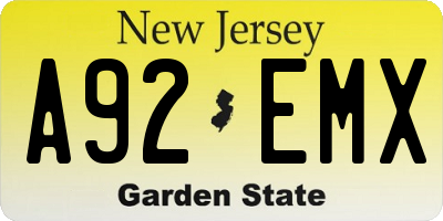 NJ license plate A92EMX
