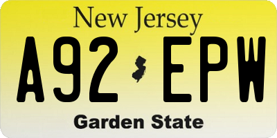 NJ license plate A92EPW