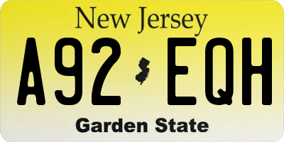 NJ license plate A92EQH