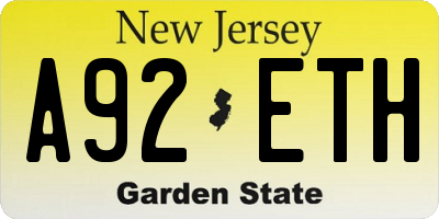 NJ license plate A92ETH