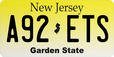 NJ license plate A92ETS