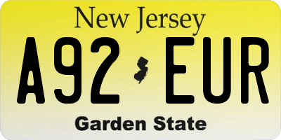 NJ license plate A92EUR