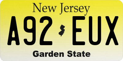 NJ license plate A92EUX