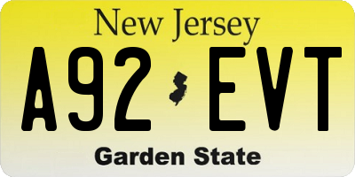 NJ license plate A92EVT