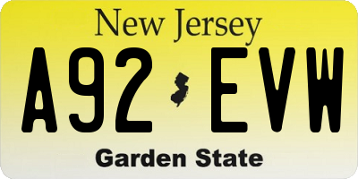 NJ license plate A92EVW