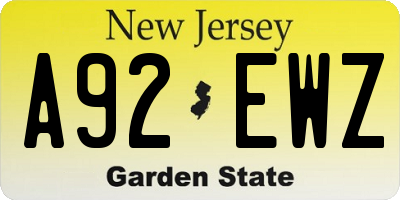 NJ license plate A92EWZ