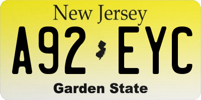 NJ license plate A92EYC
