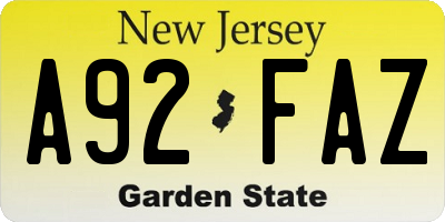 NJ license plate A92FAZ