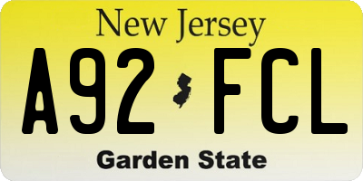 NJ license plate A92FCL