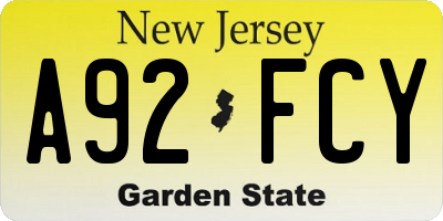 NJ license plate A92FCY