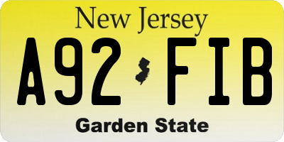 NJ license plate A92FIB