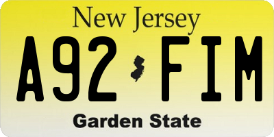 NJ license plate A92FIM