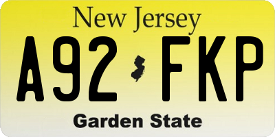 NJ license plate A92FKP