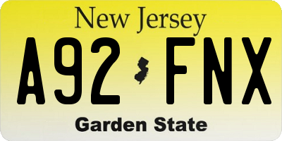 NJ license plate A92FNX