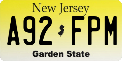 NJ license plate A92FPM