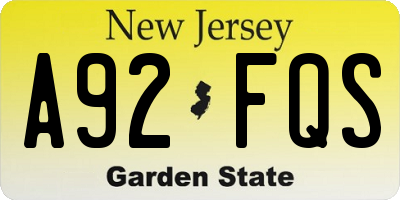 NJ license plate A92FQS