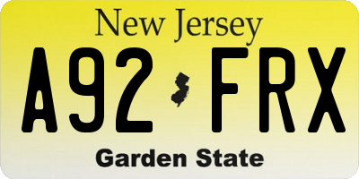 NJ license plate A92FRX