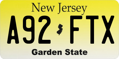 NJ license plate A92FTX