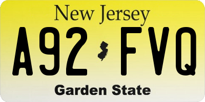 NJ license plate A92FVQ