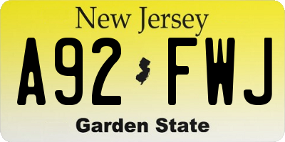 NJ license plate A92FWJ