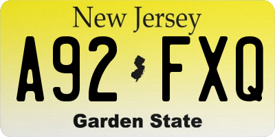 NJ license plate A92FXQ