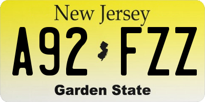 NJ license plate A92FZZ