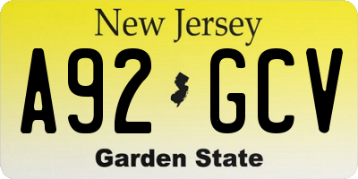 NJ license plate A92GCV