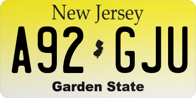 NJ license plate A92GJU