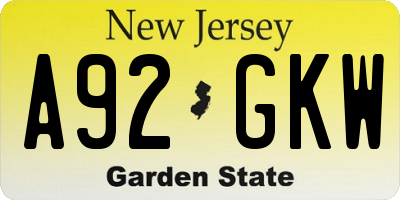 NJ license plate A92GKW