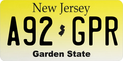 NJ license plate A92GPR