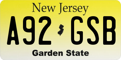 NJ license plate A92GSB