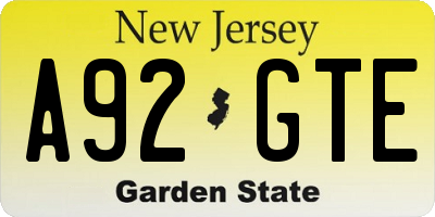 NJ license plate A92GTE