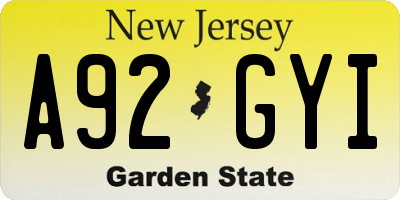 NJ license plate A92GYI