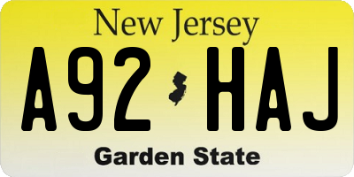 NJ license plate A92HAJ