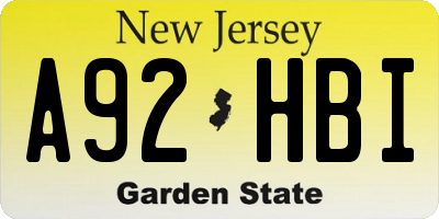 NJ license plate A92HBI