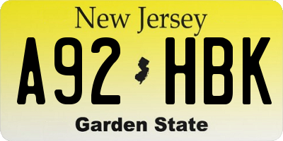 NJ license plate A92HBK