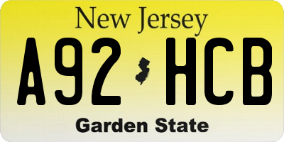 NJ license plate A92HCB