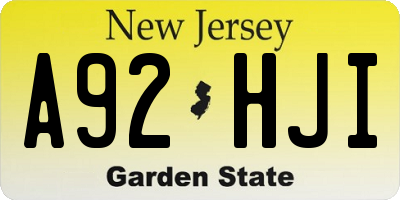 NJ license plate A92HJI