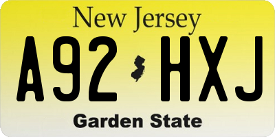 NJ license plate A92HXJ