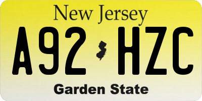 NJ license plate A92HZC