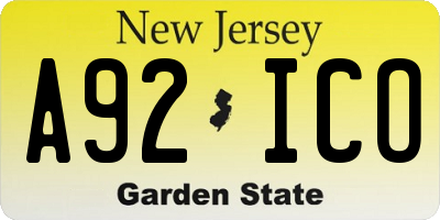 NJ license plate A92ICO