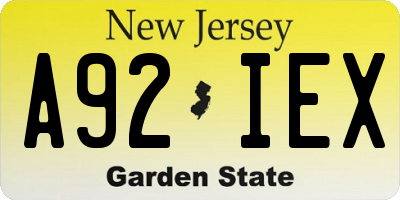 NJ license plate A92IEX