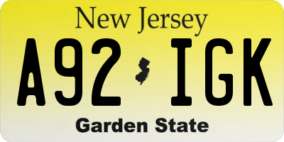 NJ license plate A92IGK