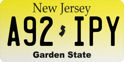 NJ license plate A92IPY