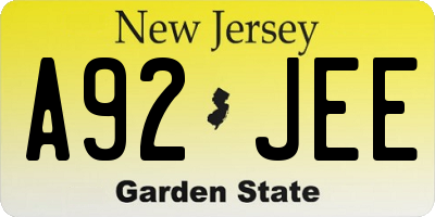 NJ license plate A92JEE