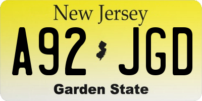 NJ license plate A92JGD