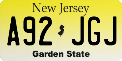 NJ license plate A92JGJ