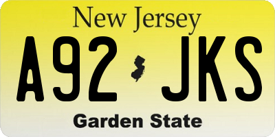 NJ license plate A92JKS