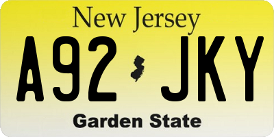 NJ license plate A92JKY
