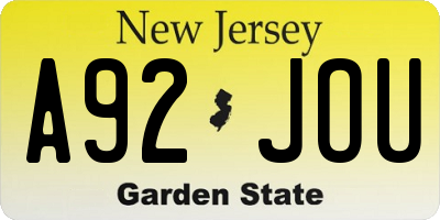 NJ license plate A92JOU